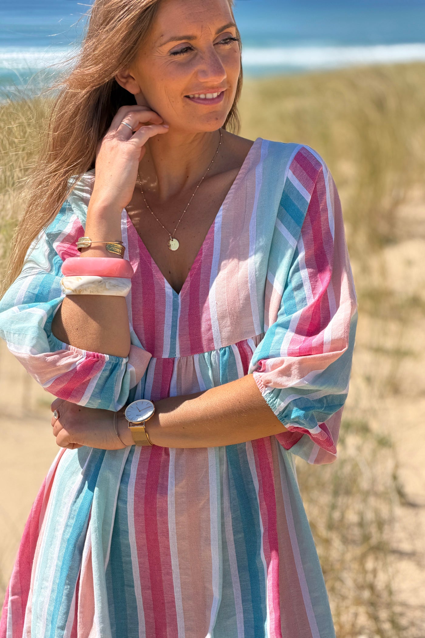 Blue Vintage Stripe Smock Caftan
