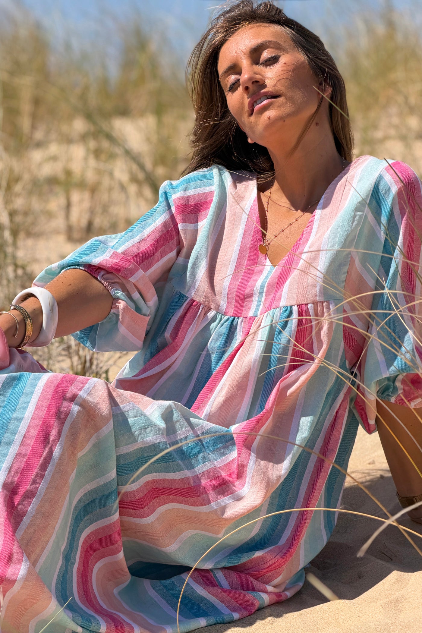 Blue Vintage Stripe Smock Caftan
