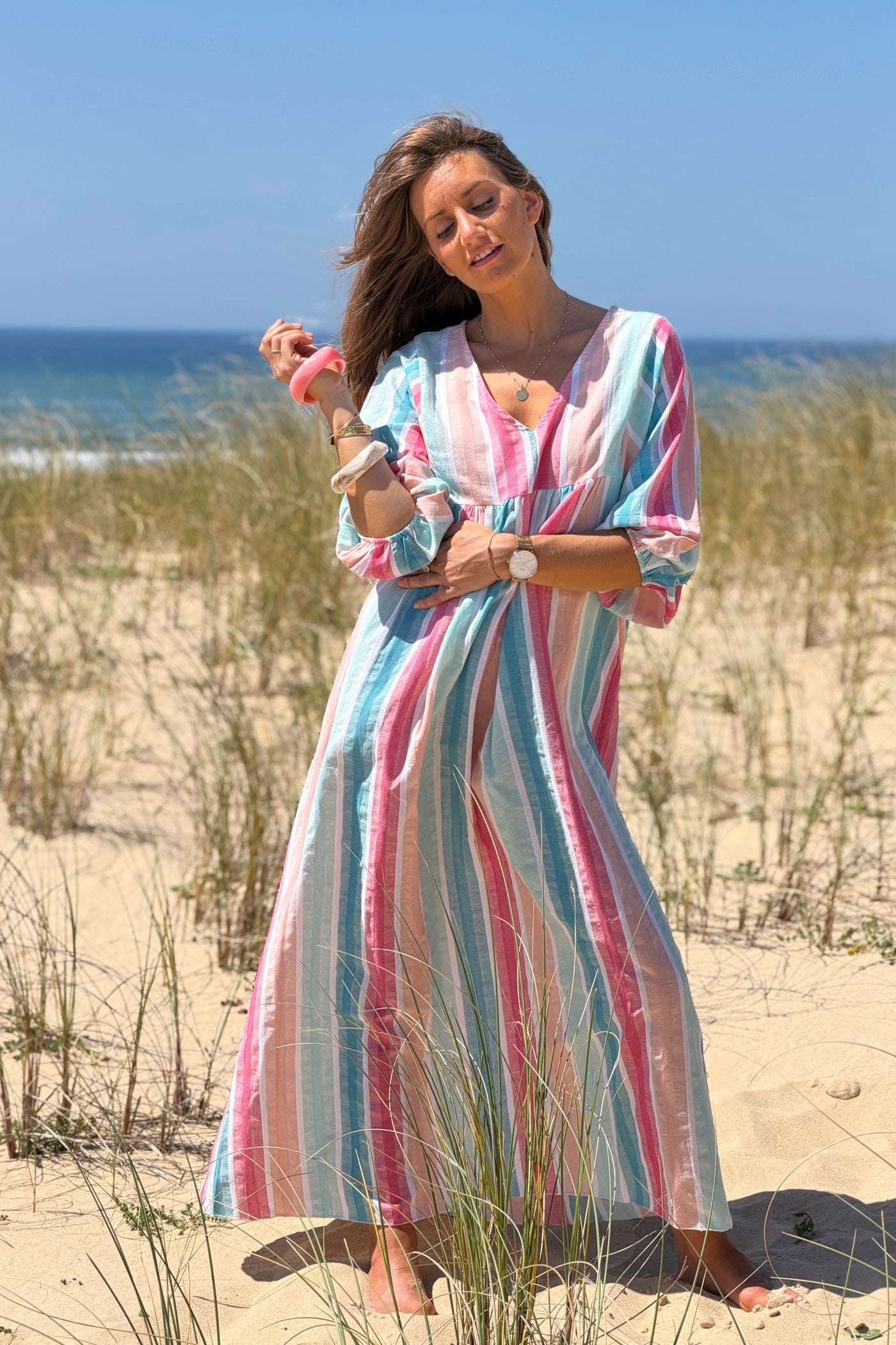 Blue Vintage Stripe Smock Caftan

