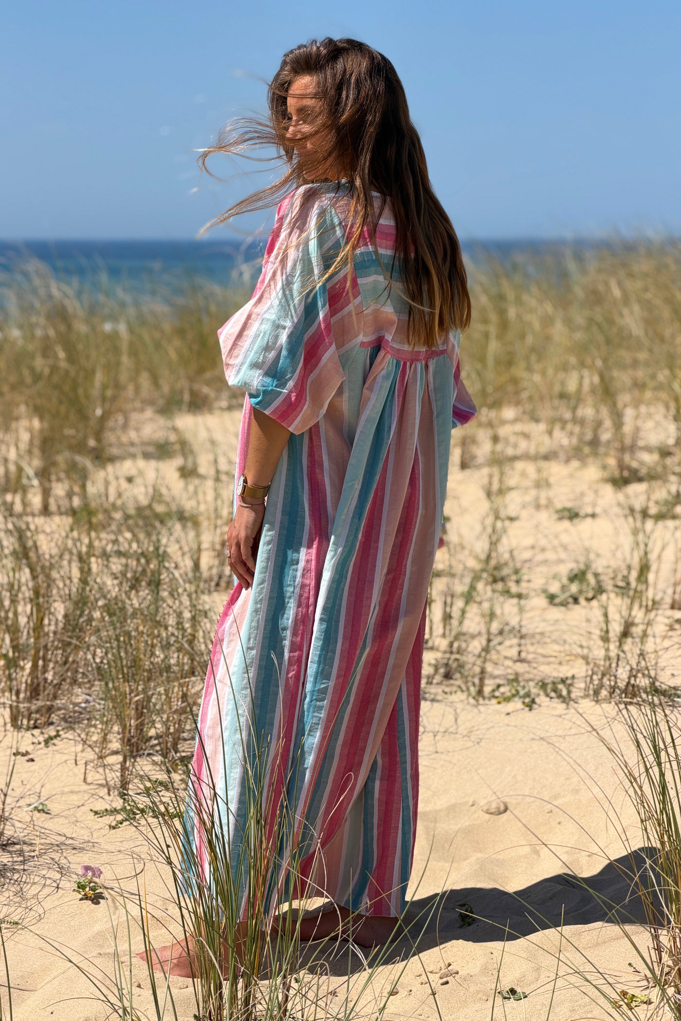 Blue Vintage Stripe Smock Caftan

