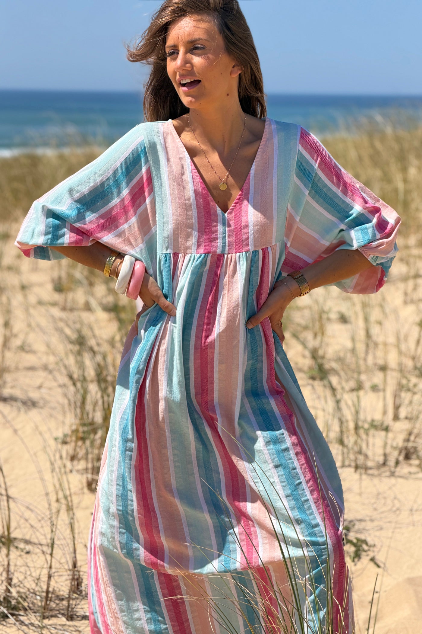 Blue Vintage Stripe Smock Caftan
