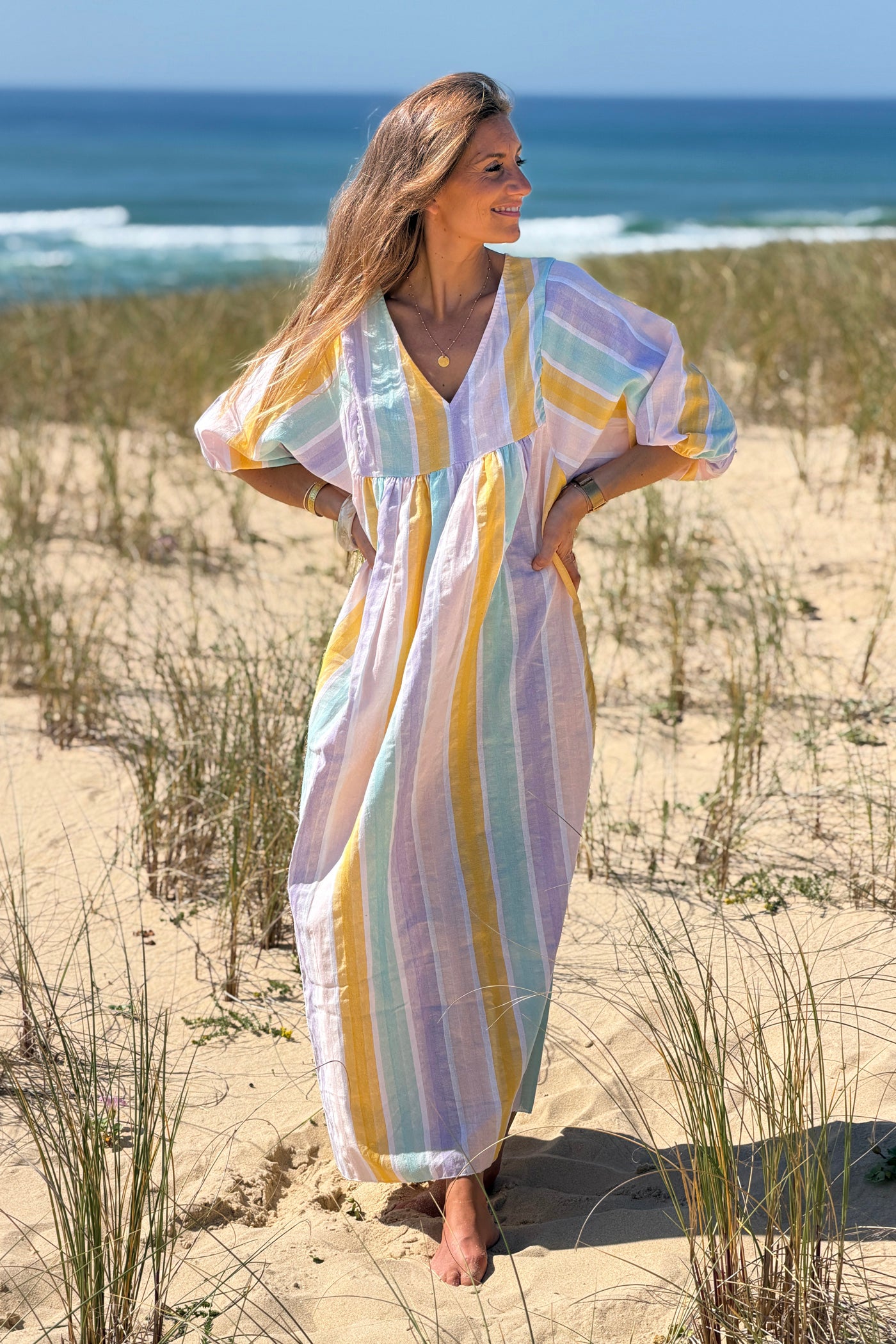 Yellow Vintage Stripe Smock Caftan
