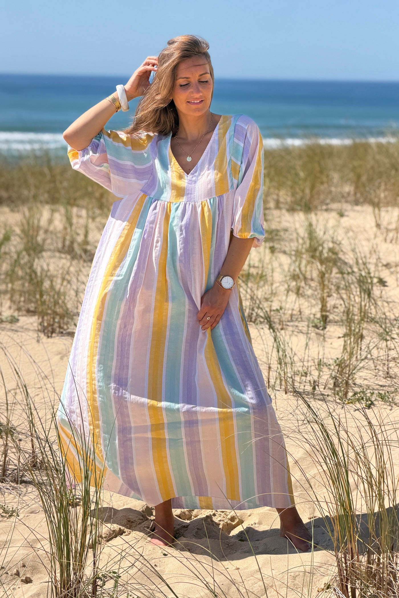 Yellow Vintage Stripe Smock Caftan
