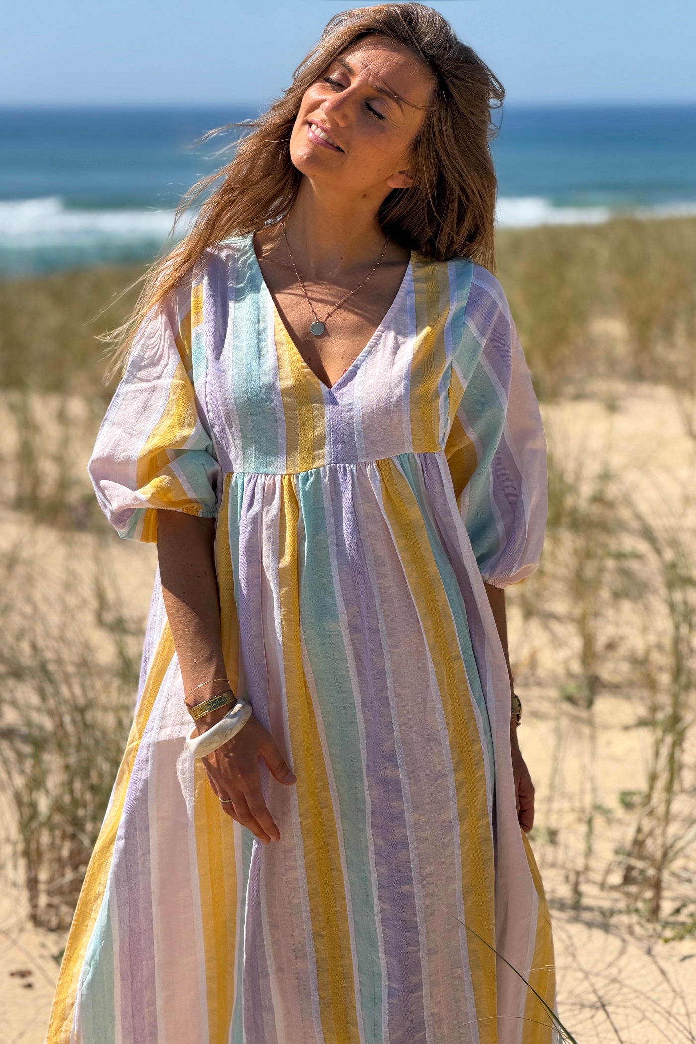 Yellow Vintage Stripe Smock Caftan
