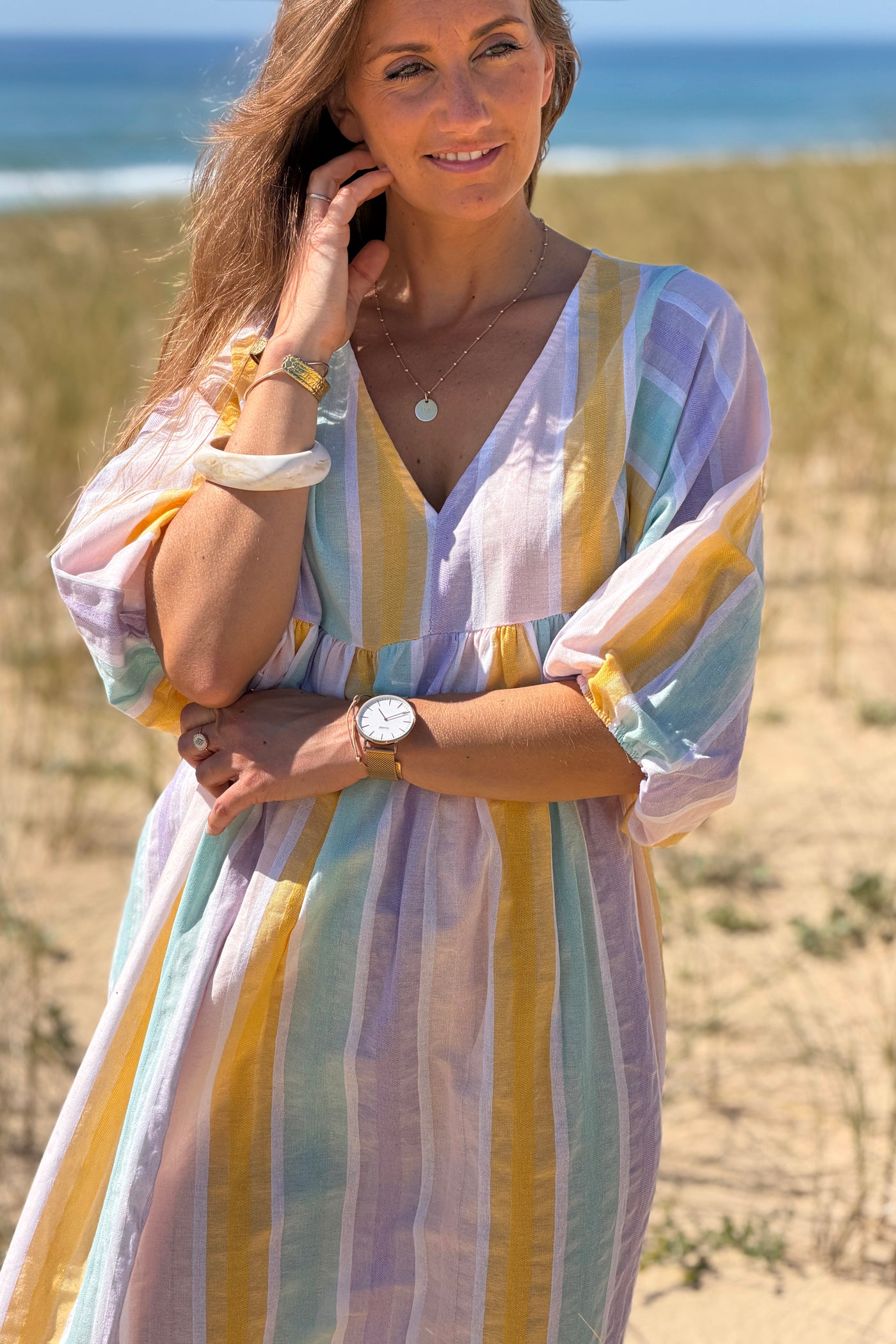 Yellow Vintage Stripe Smock Caftan
