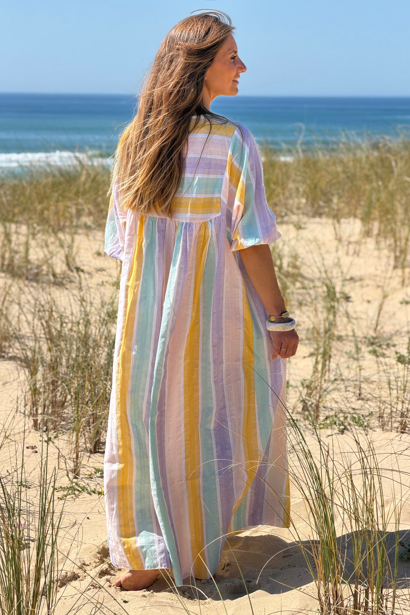 Yellow Vintage Stripe Smock Caftan
