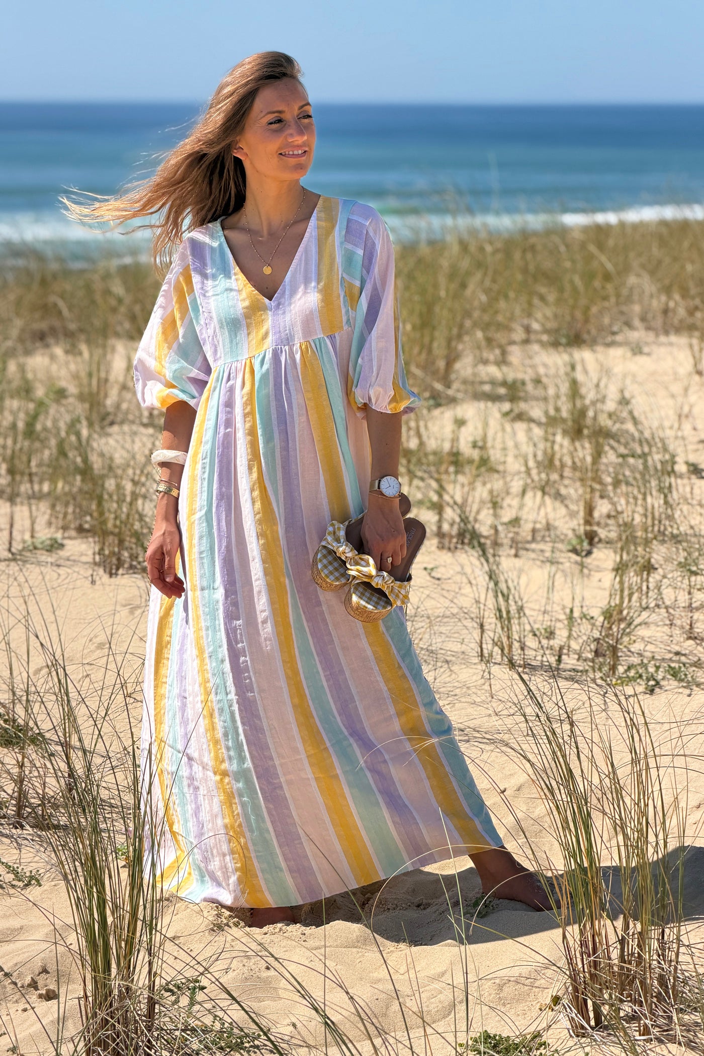 Yellow Vintage Stripe Smock Caftan

