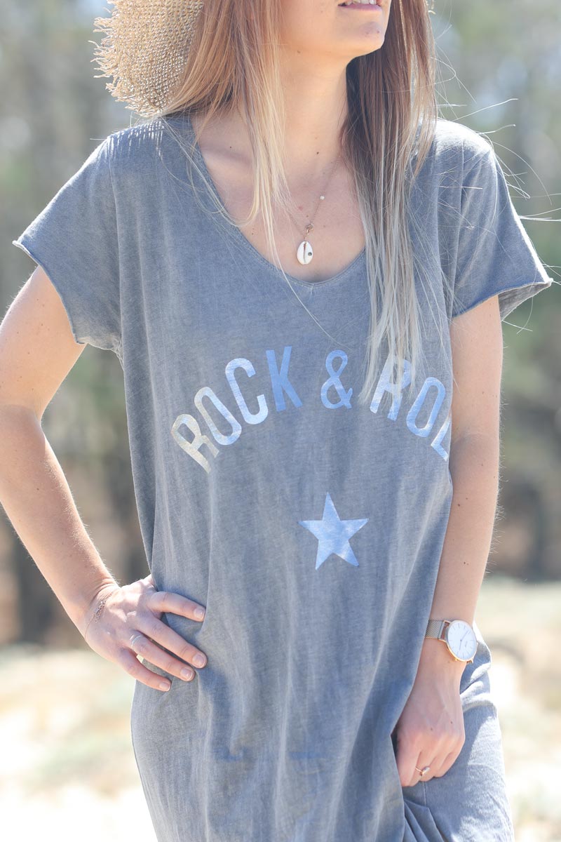 Vestido largo gris rock and roll algodón