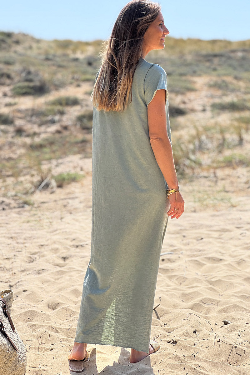 Robe longue kaki en coton grande étoile