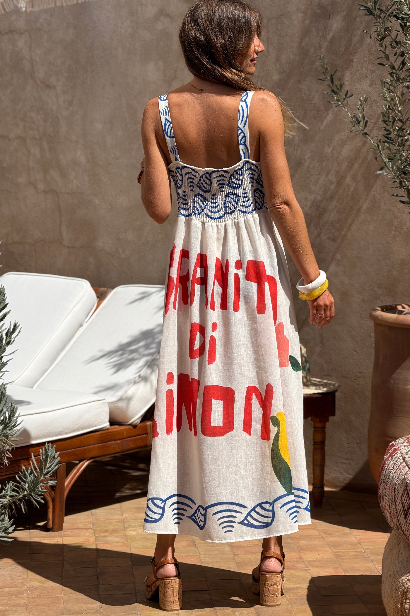 Robe midi à bretelles imprimé coloré homard citron et mandala