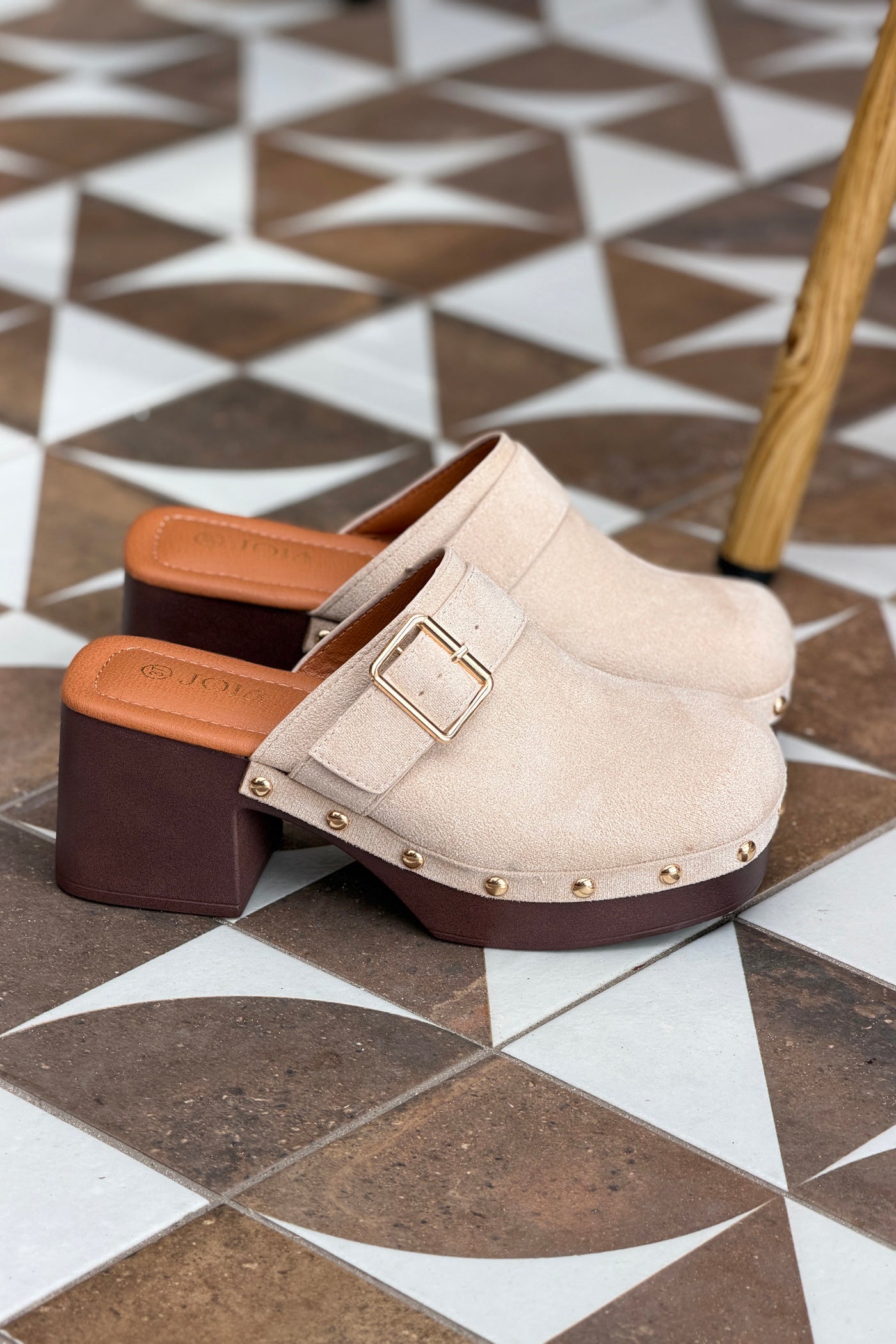 Beige Suedette Platform Clogs