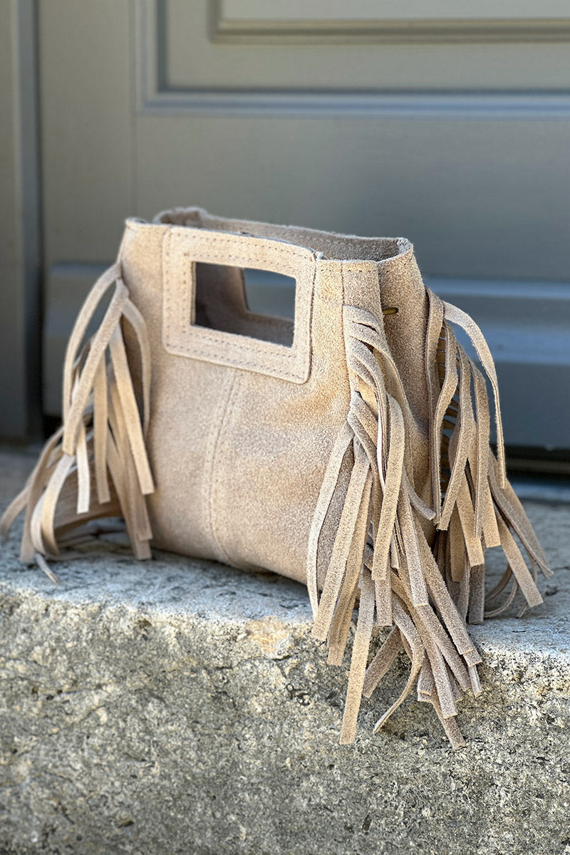 Cream Suede Fringe Bag