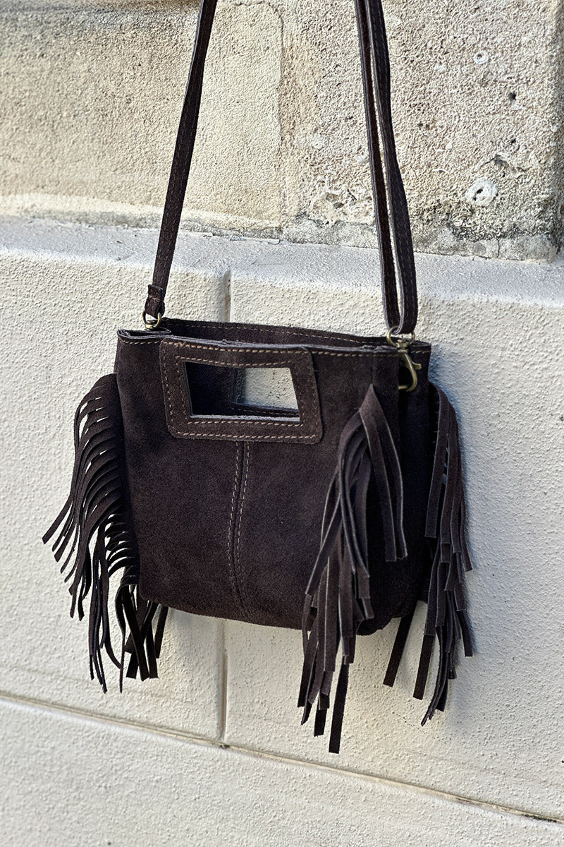 Brown chocolate Suede Fringe Bag