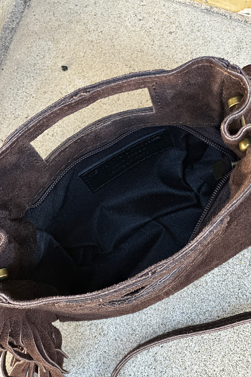 Brown chocolate Suede Fringe Bag