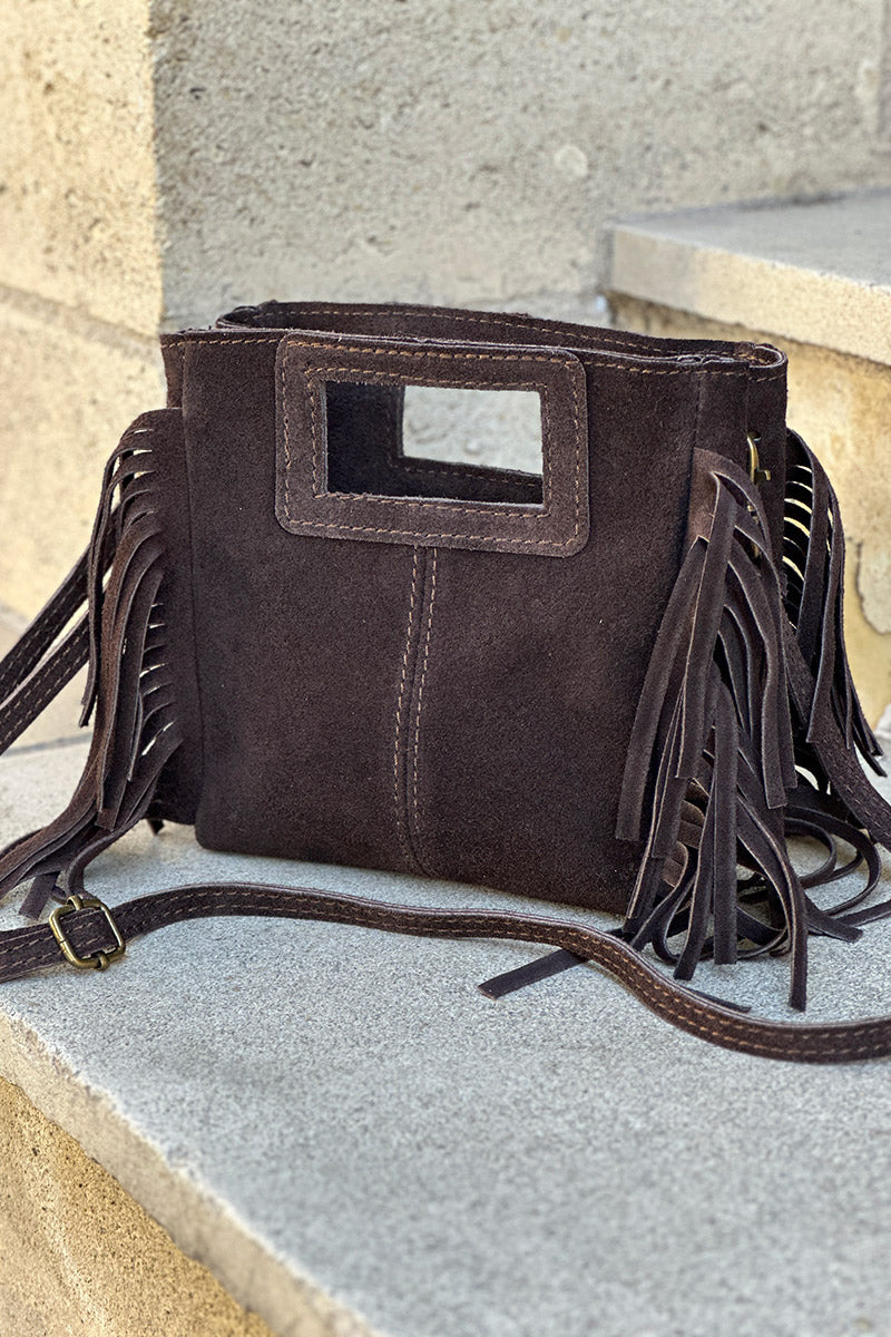 Brown chocolate Suede Fringe Bag
