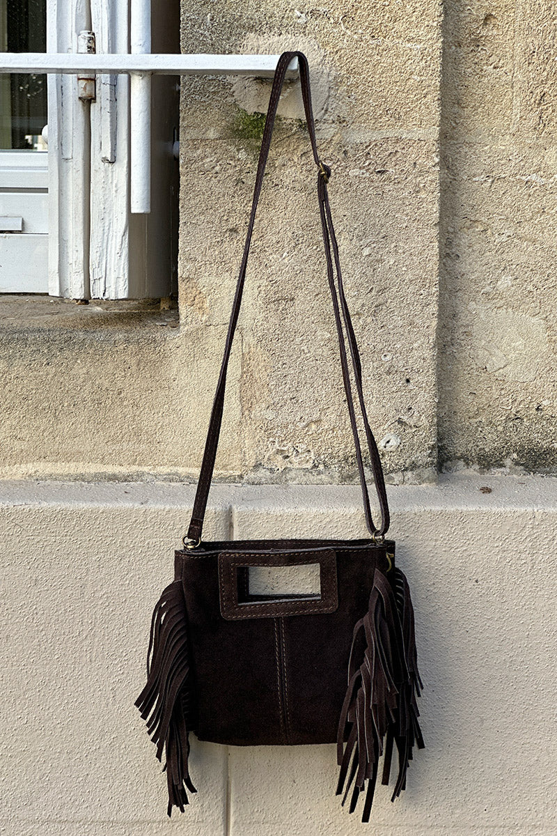 Brown chocolate Suede Fringe Bag