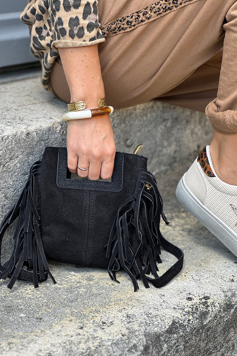 Black Suede Fringe Bag