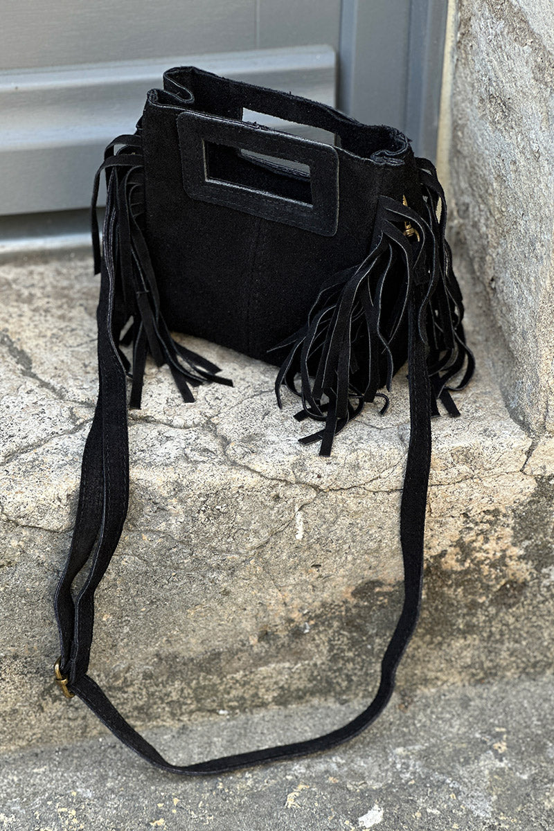 Black Suede Fringe Bag