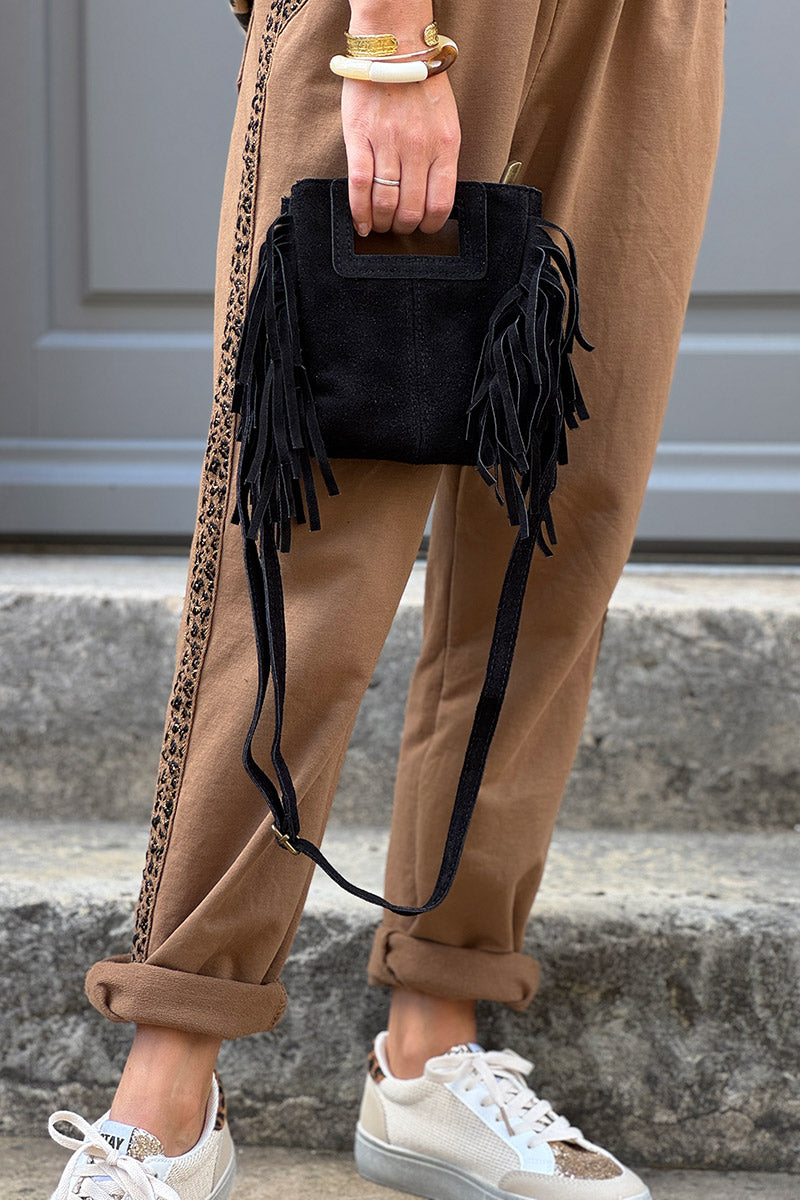 Black Suede Fringe Bag