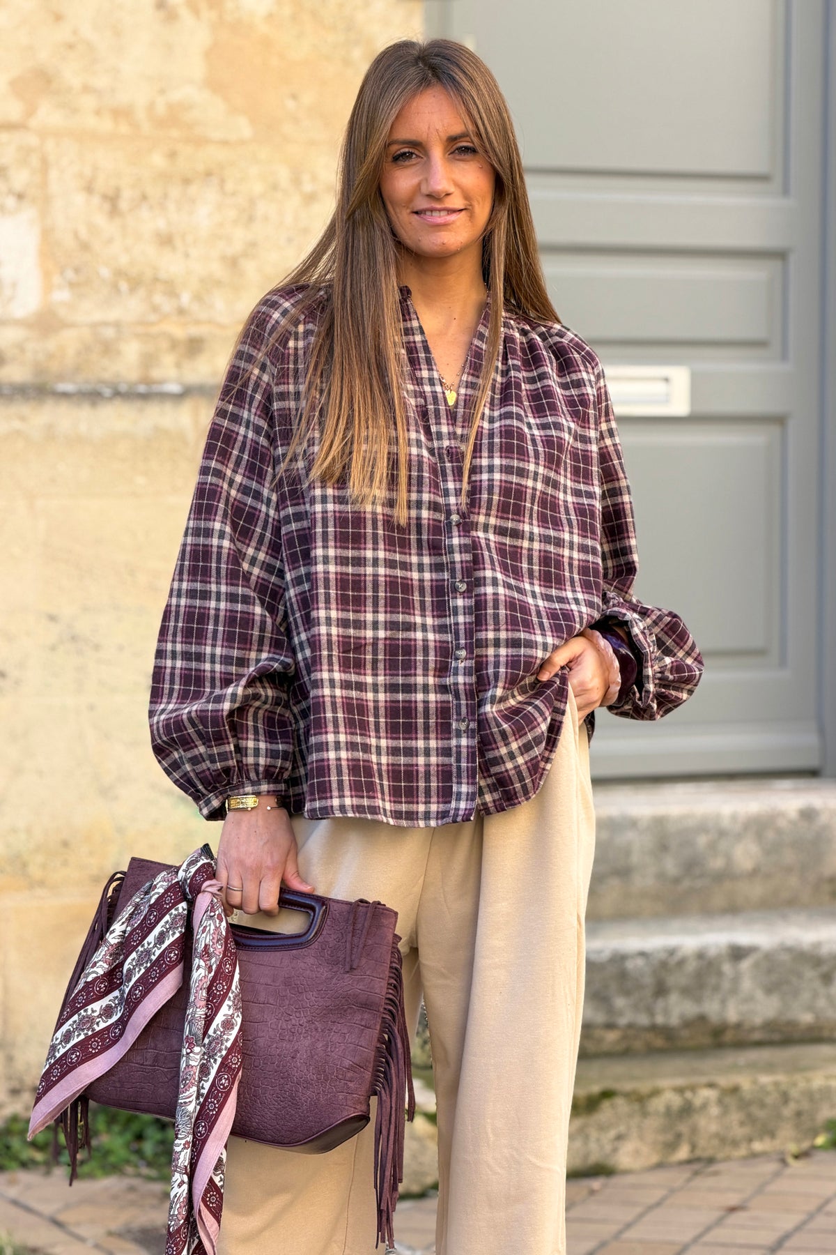Aubergine Suedette Oversized Clutch with Tassels