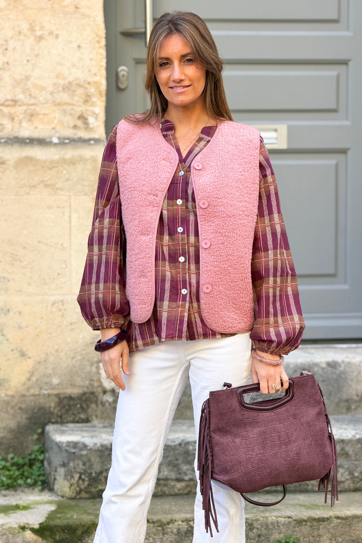 Aubergine Suedette Oversized Clutch with Tassels