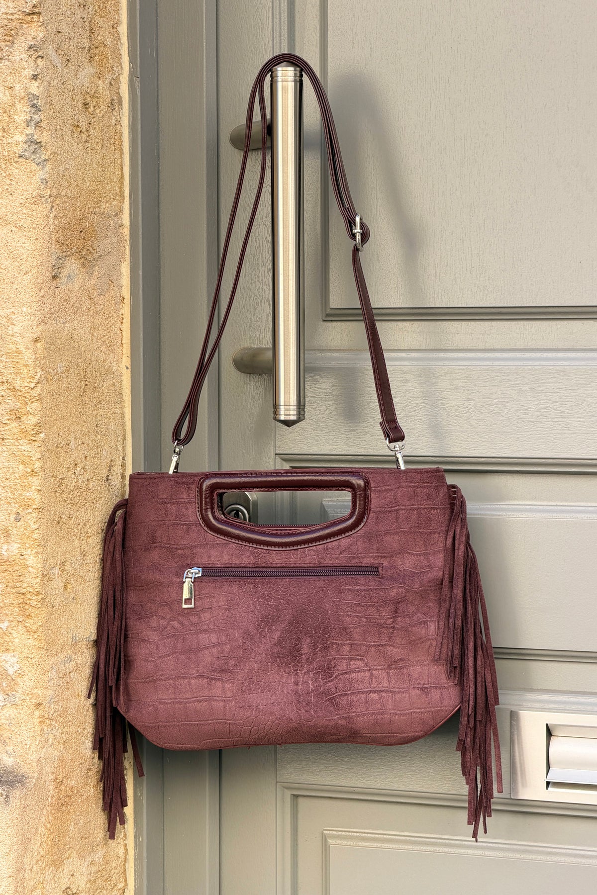 Aubergine Suedette Oversized Clutch with Tassels