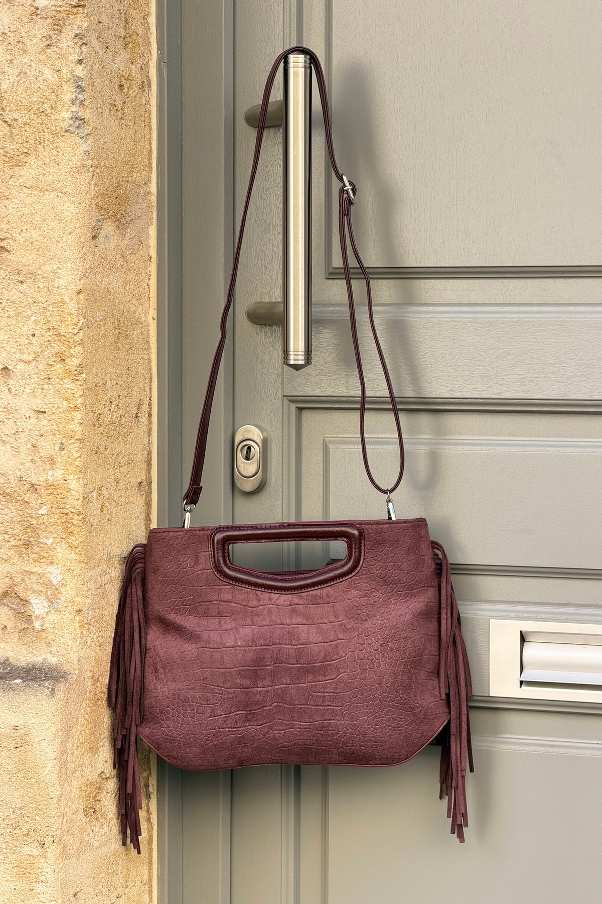 Aubergine Suedette Oversized Clutch with Tassels