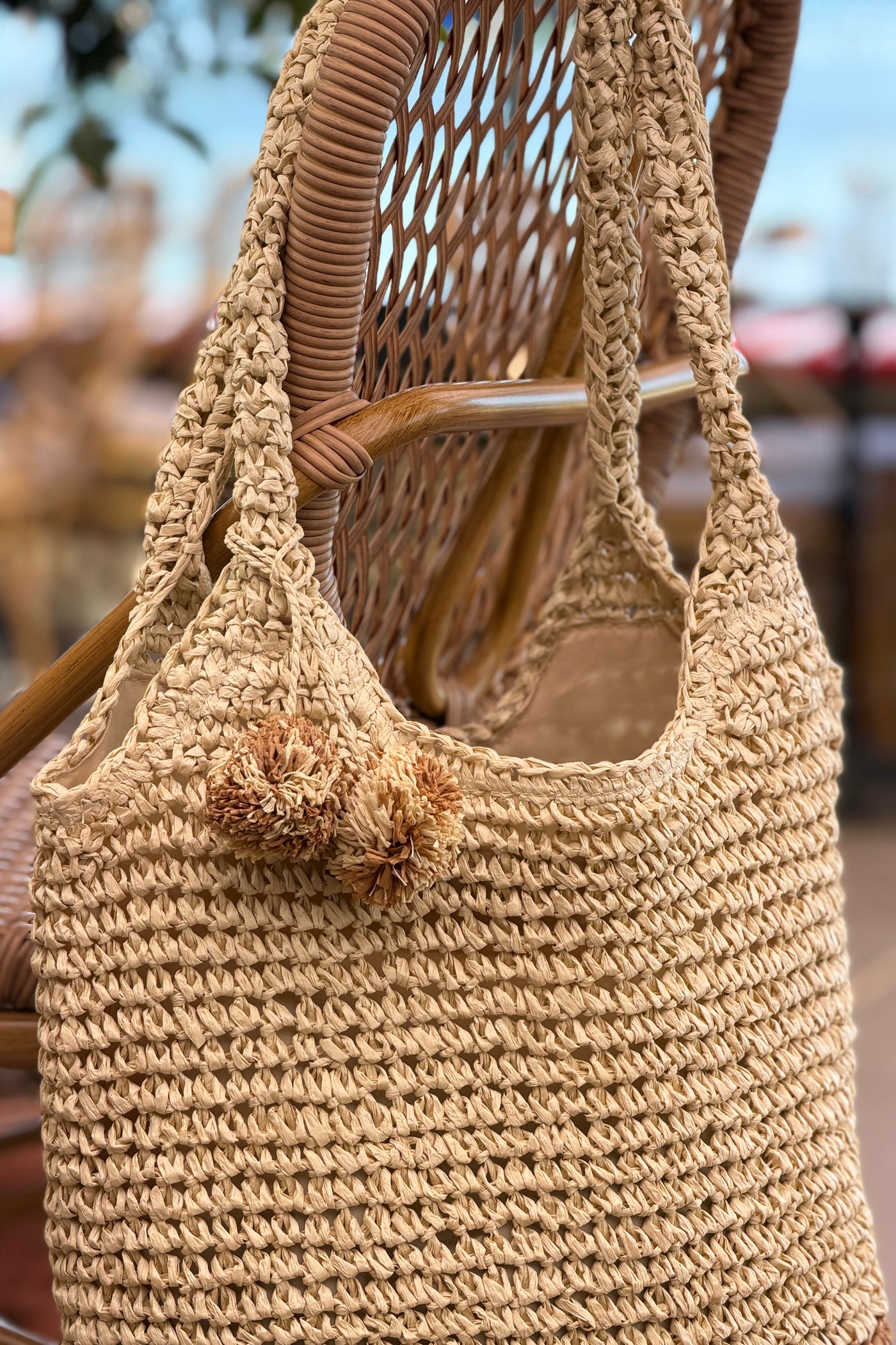 Beige Raffia Beach Tote Bag
