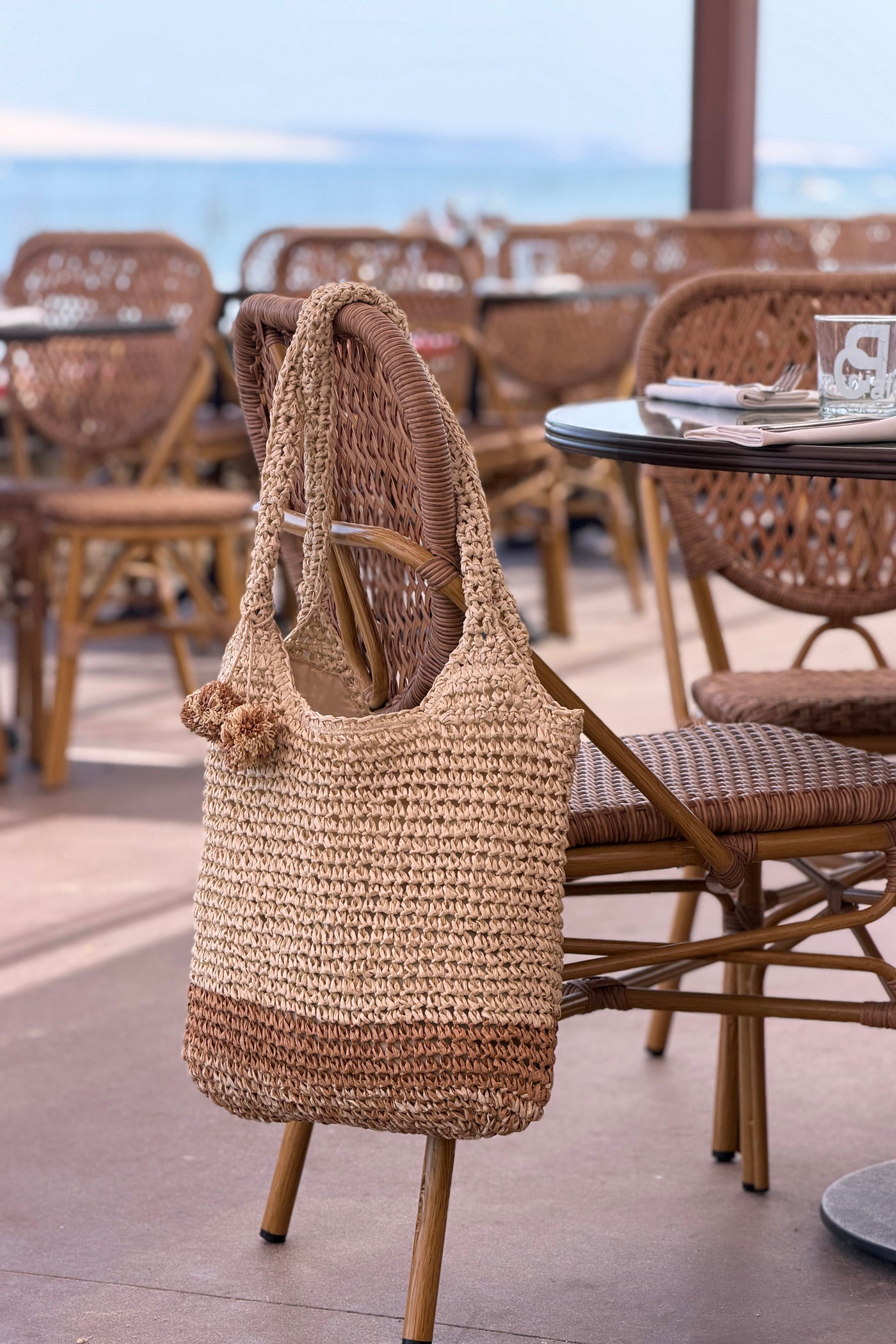 Beige Raffia Beach Tote Bag
