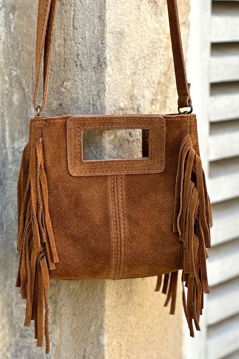 Camel Suede Fringe Bag