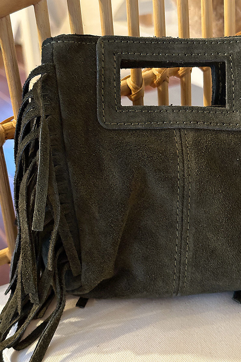 Olive Suede Fringe Bag