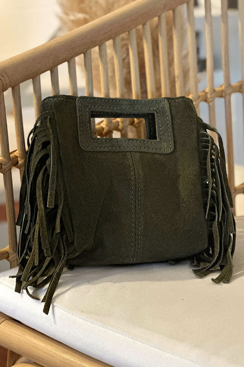 Olive Suede Fringe Bag
