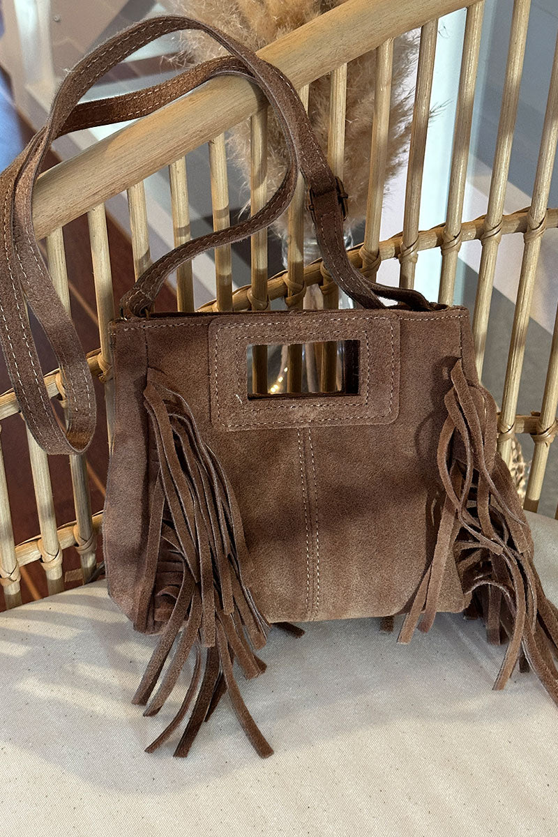 Taupe Suede Fringe Bag