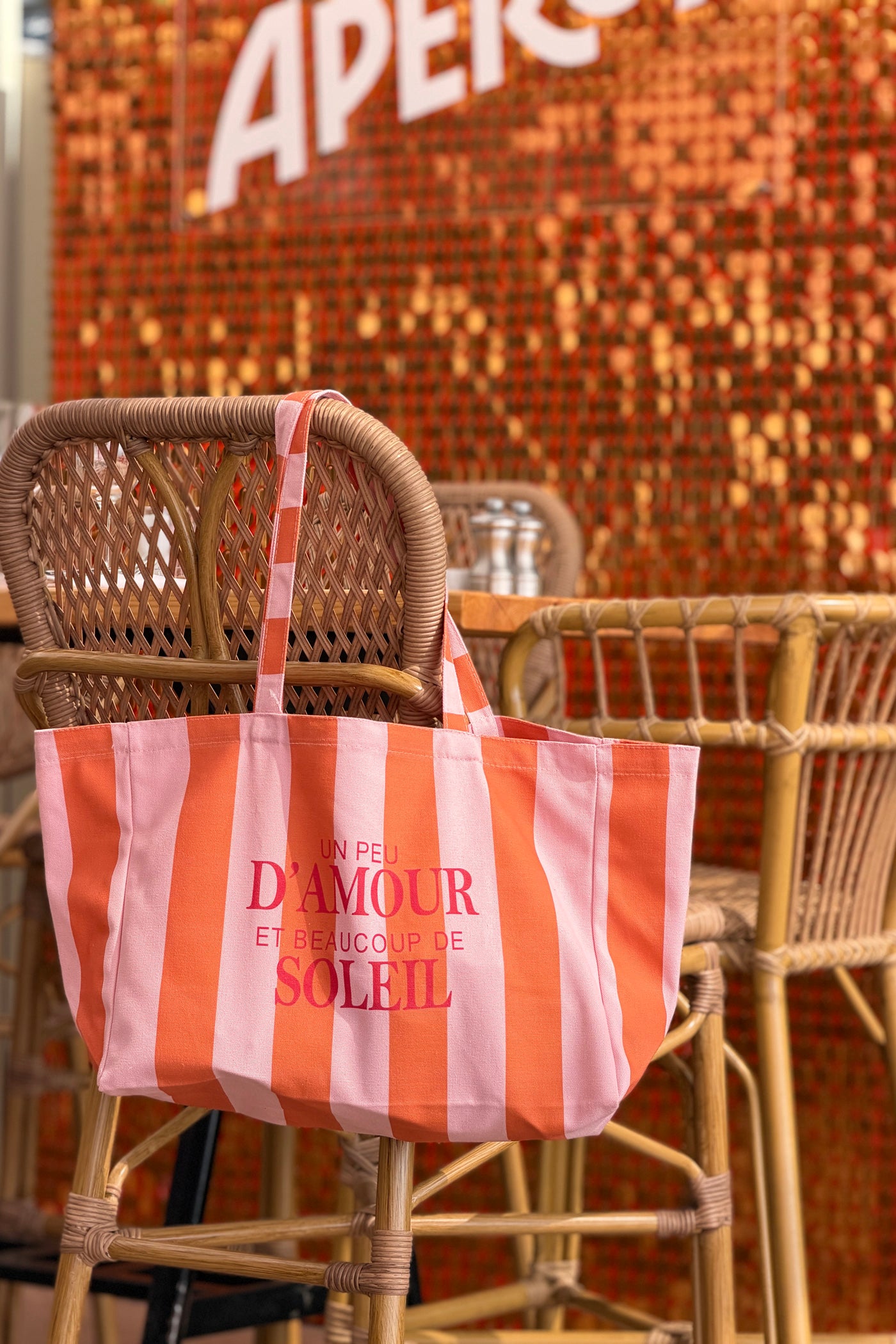Sac tote bag rayures rose et orange Un peu d'amour et beaucoup de soleil