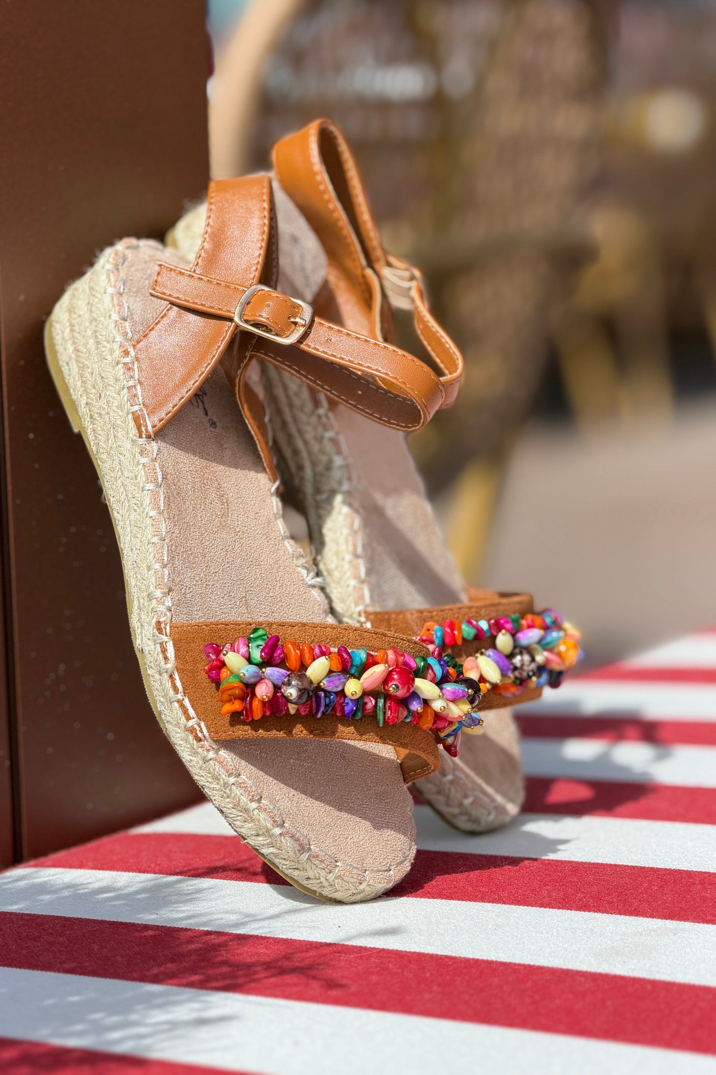 Brown Suedette Rainbow Bead Espadrilles