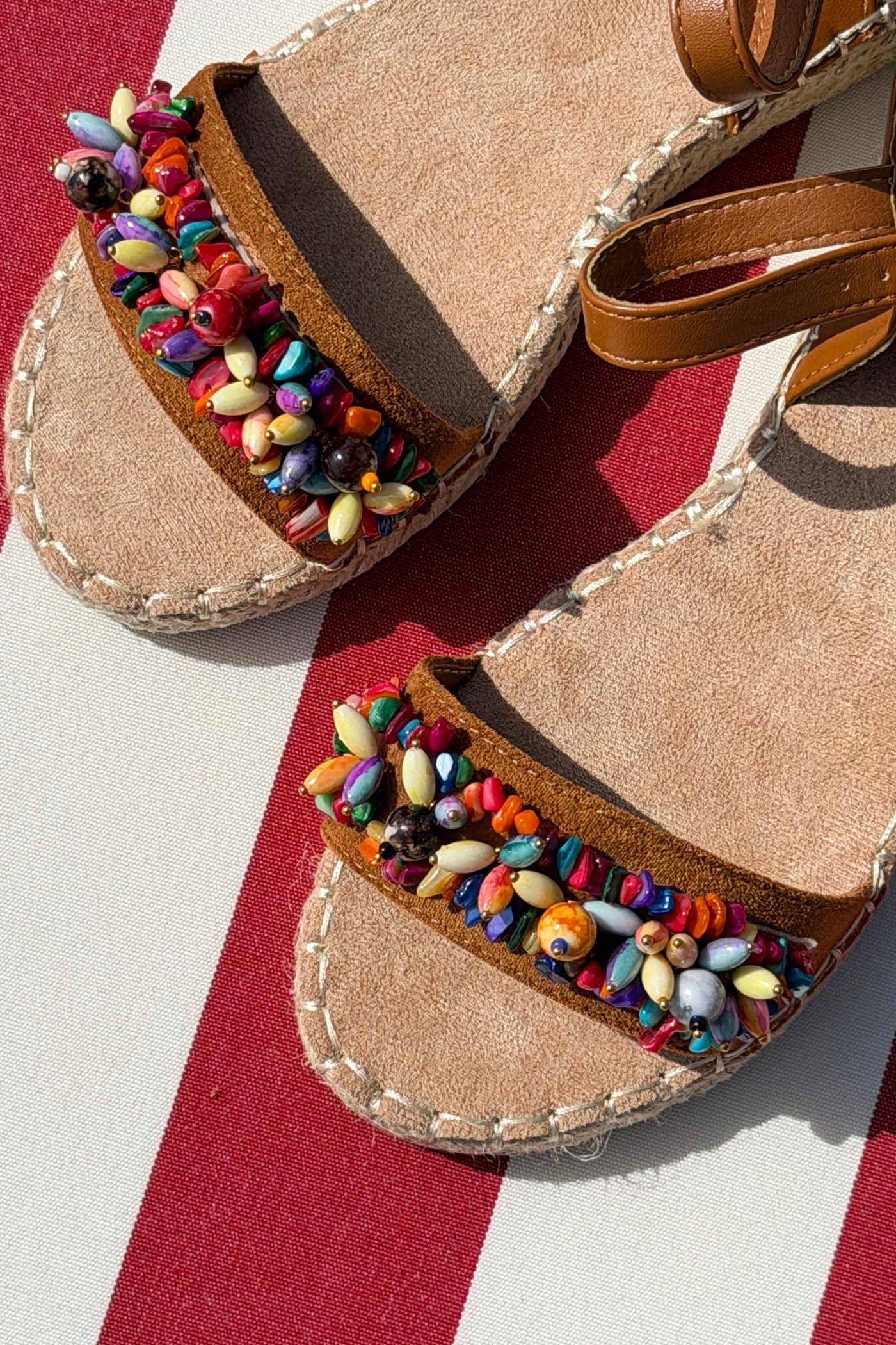 Brown Suedette Rainbow Bead Espadrilles