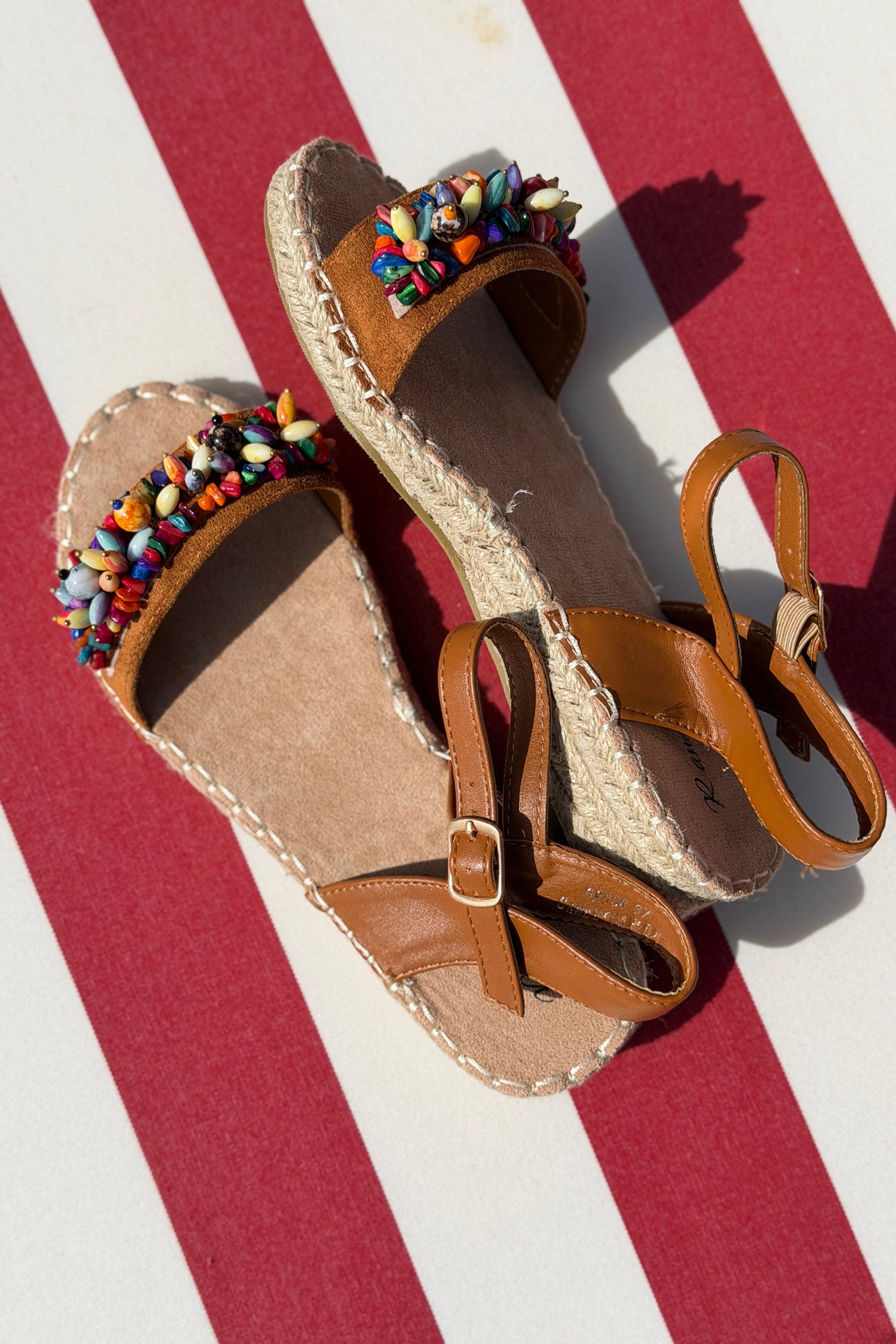 Brown Suedette Rainbow Bead Espadrilles