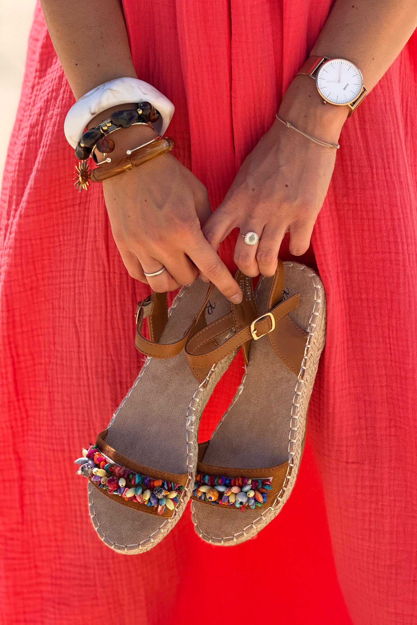 Brown Suedette Rainbow Bead Espadrilles