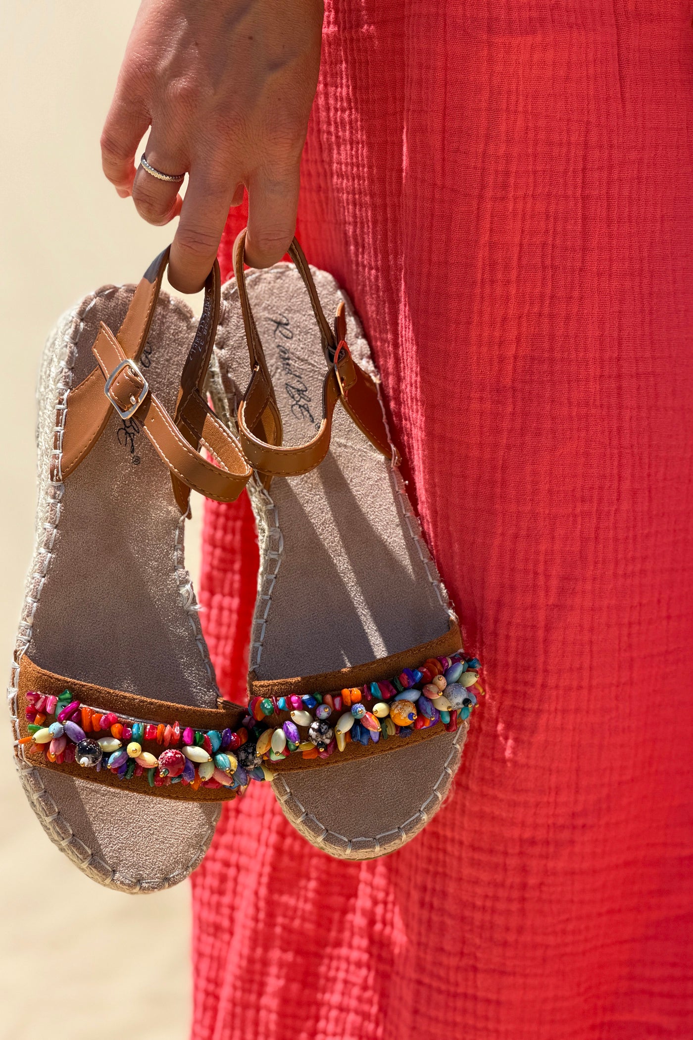 Brown Suedette Rainbow Bead Espadrilles