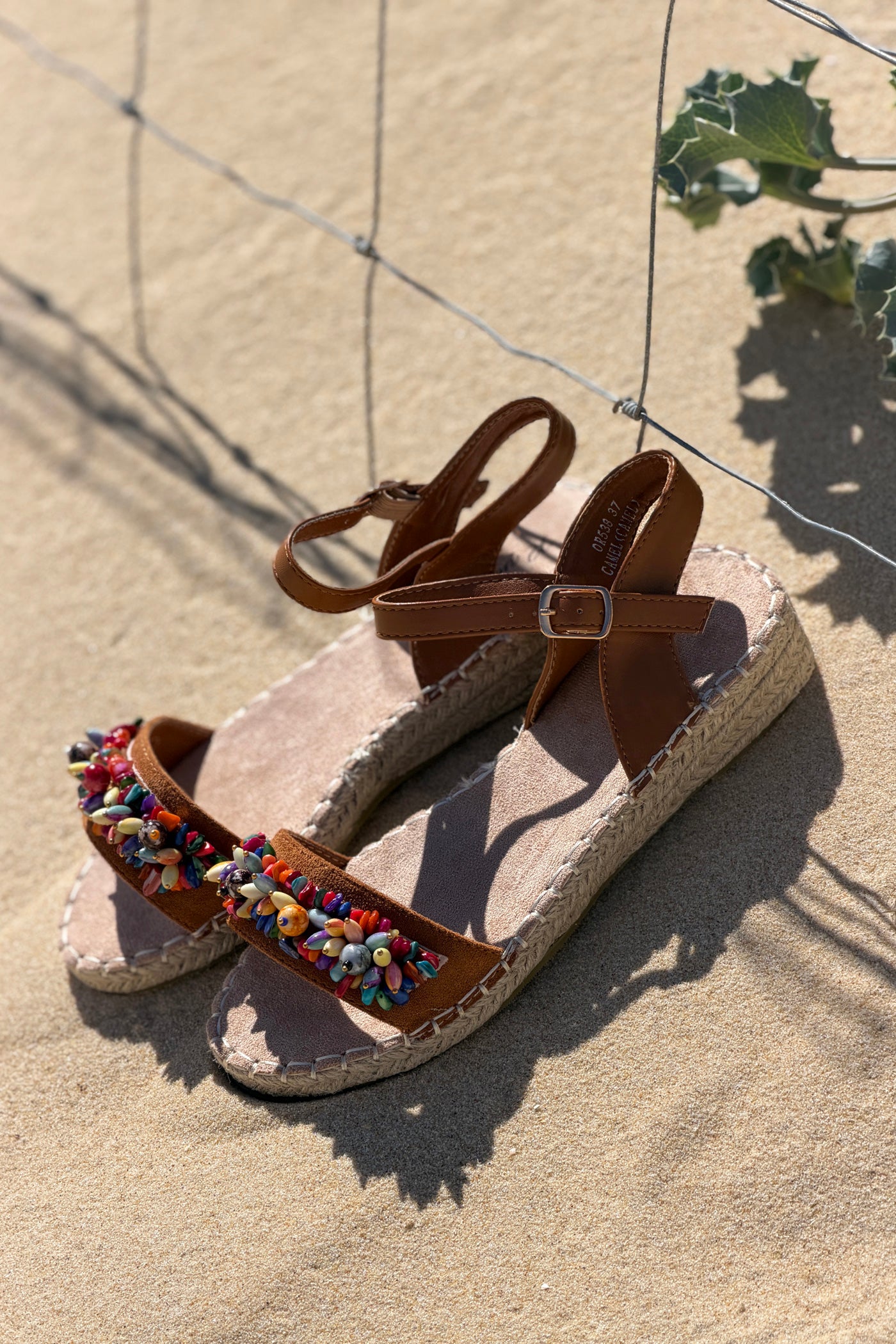 Brown Suedette Rainbow Bead Espadrilles