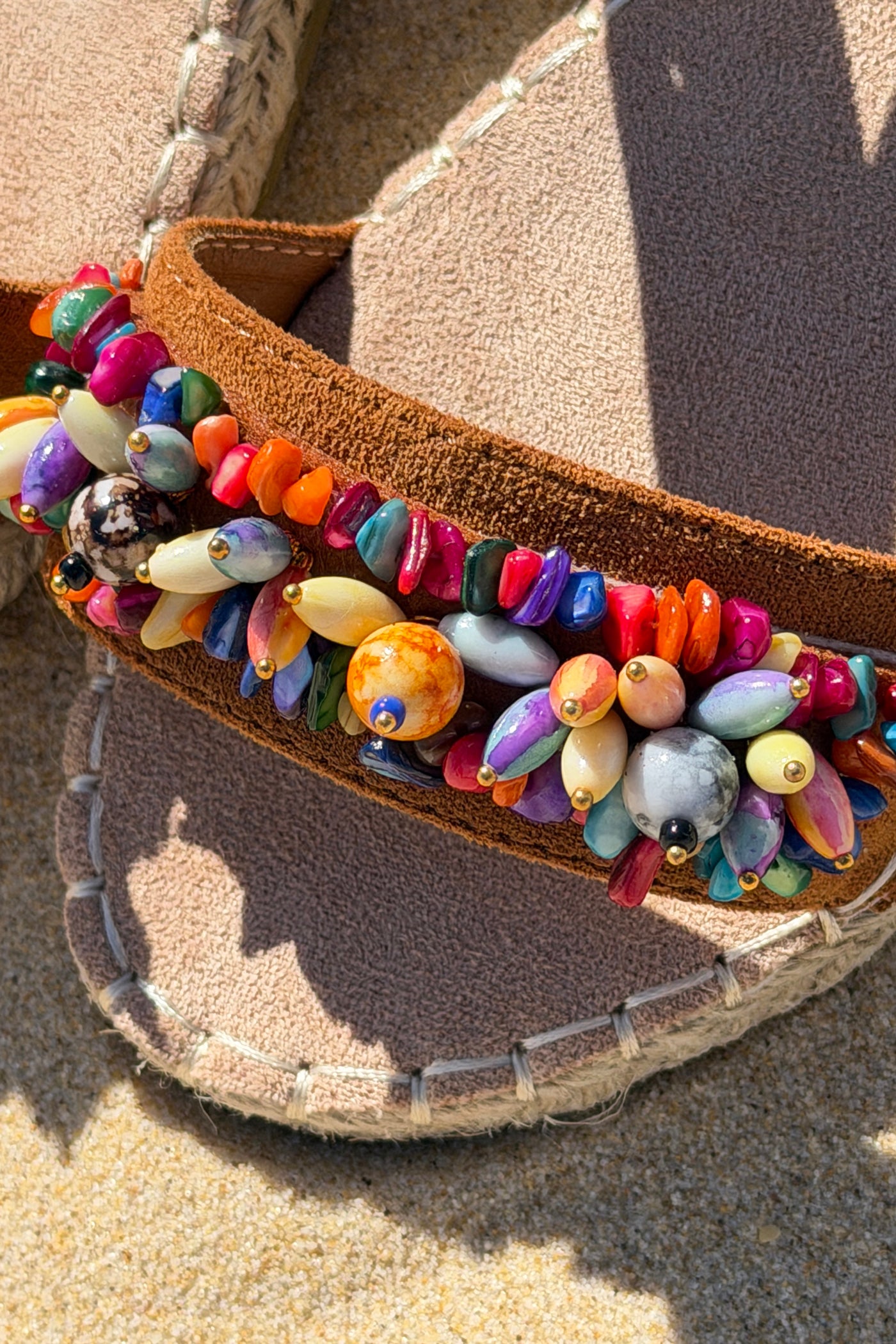 Brown Suedette Rainbow Bead Espadrilles