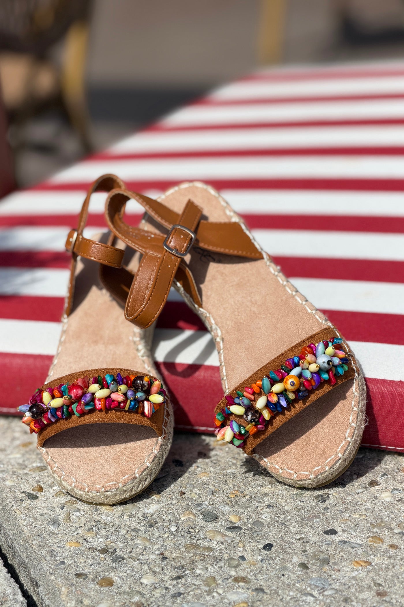 Brown Suedette Rainbow Bead Espadrilles