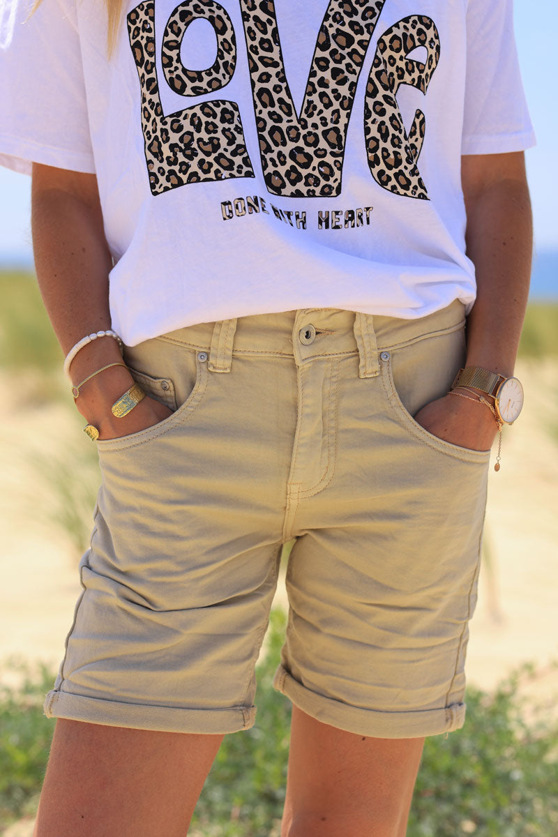 Short basique beige stretch et confort