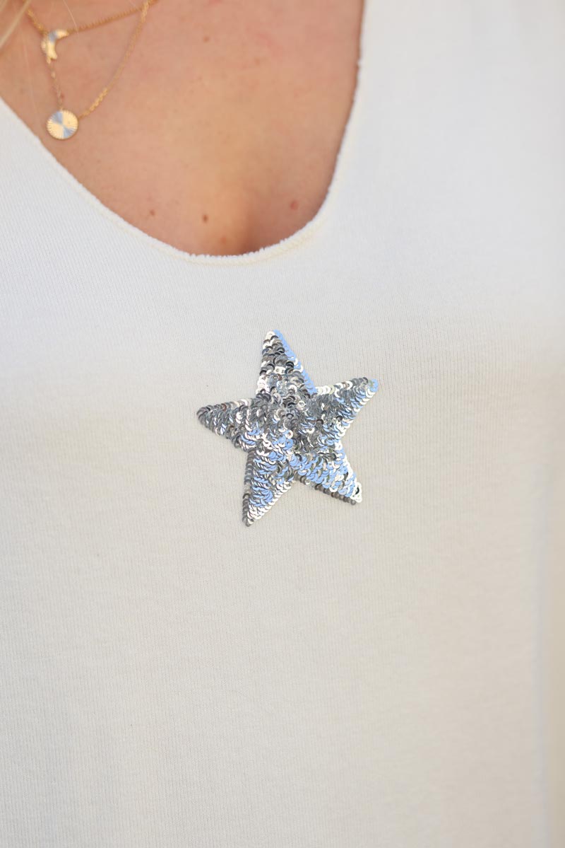 TOP C176 PULL ETOILE SEQUINS ECRU c176 (1)