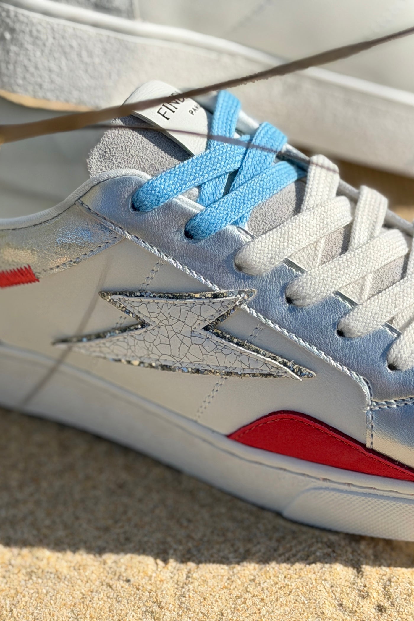White Metallic Bolt and Leopard Print Sneakers
