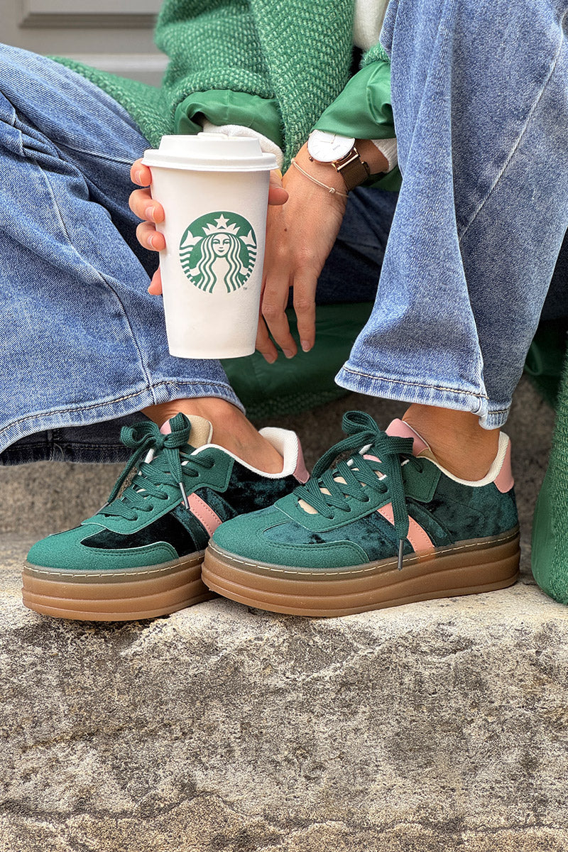 Teal Velvet and Suede Sport Stripe Sneakers