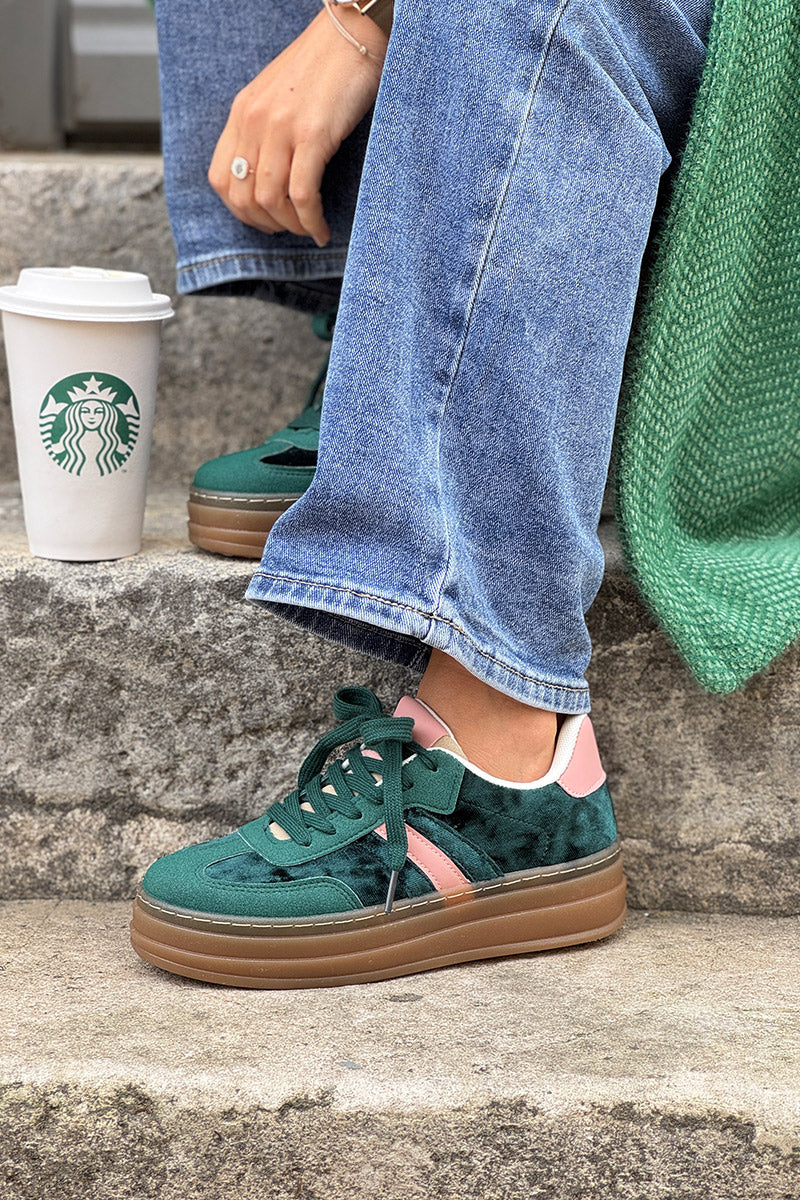 Teal Velvet and Suede Sport Stripe Sneakers