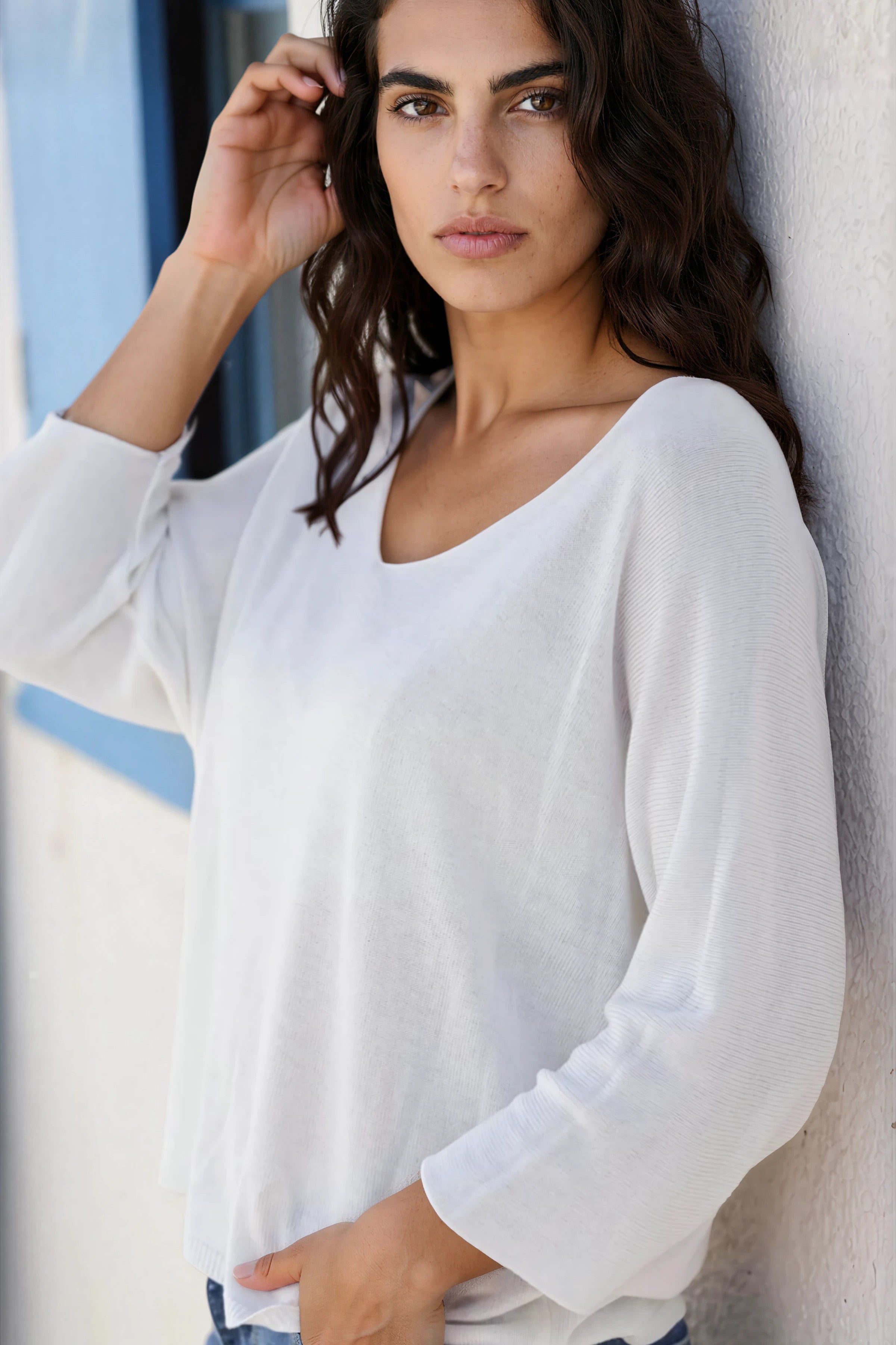 Batwing off-white jersey top
