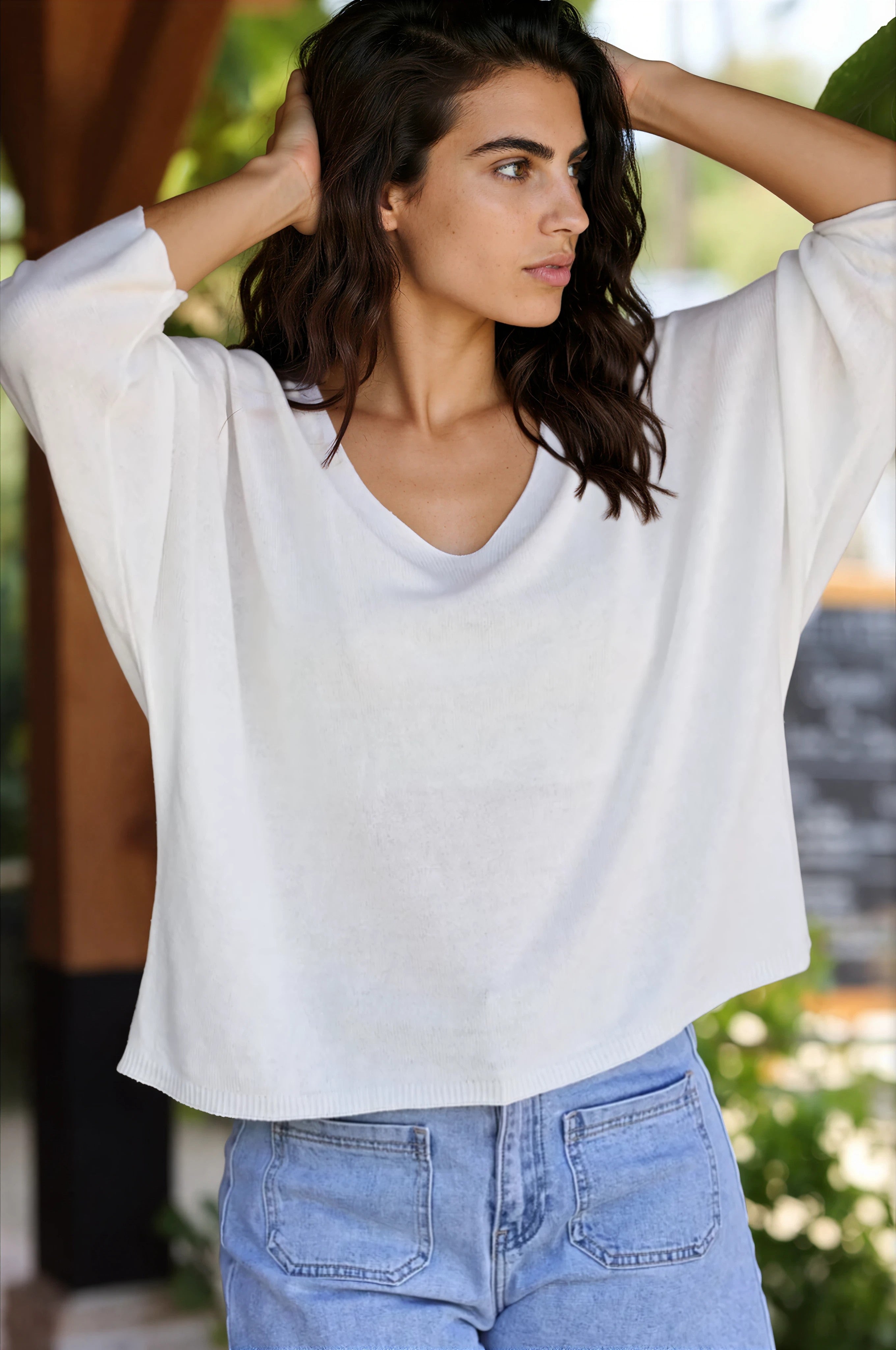 Batwing off-white jersey top