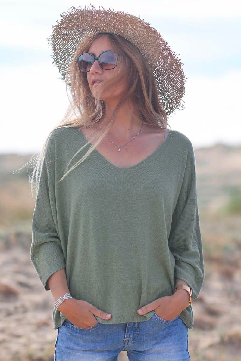 Batwing light khaki jersey top